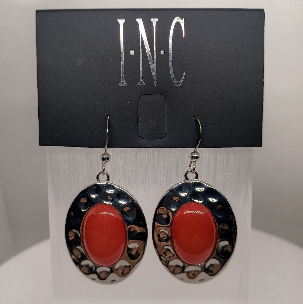 INC Red & Silver Tone Dangle Earrings